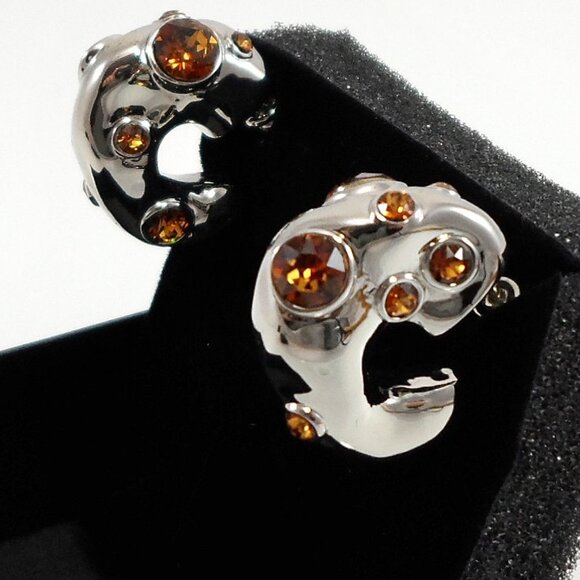 NWT$725 Dries Van Noten Brass Silver Colored Crystal Embellished Hoop Earrings - Picture 15 of 16